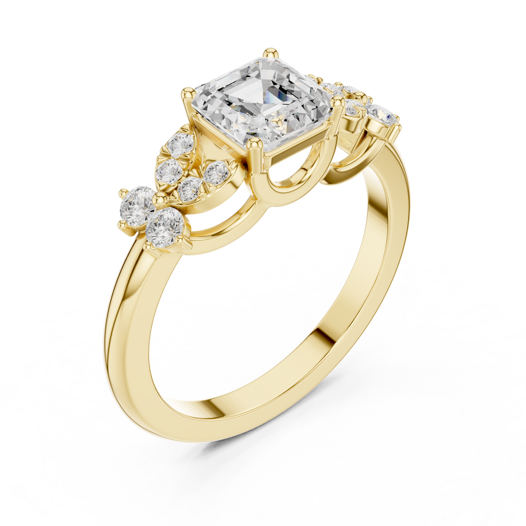 Vintage Asscher Cut Floral Diamond Engagement Ring in Rose Gold