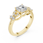 Vintage Asscher Cut Floral Diamond Engagement Ring in Rose Gold