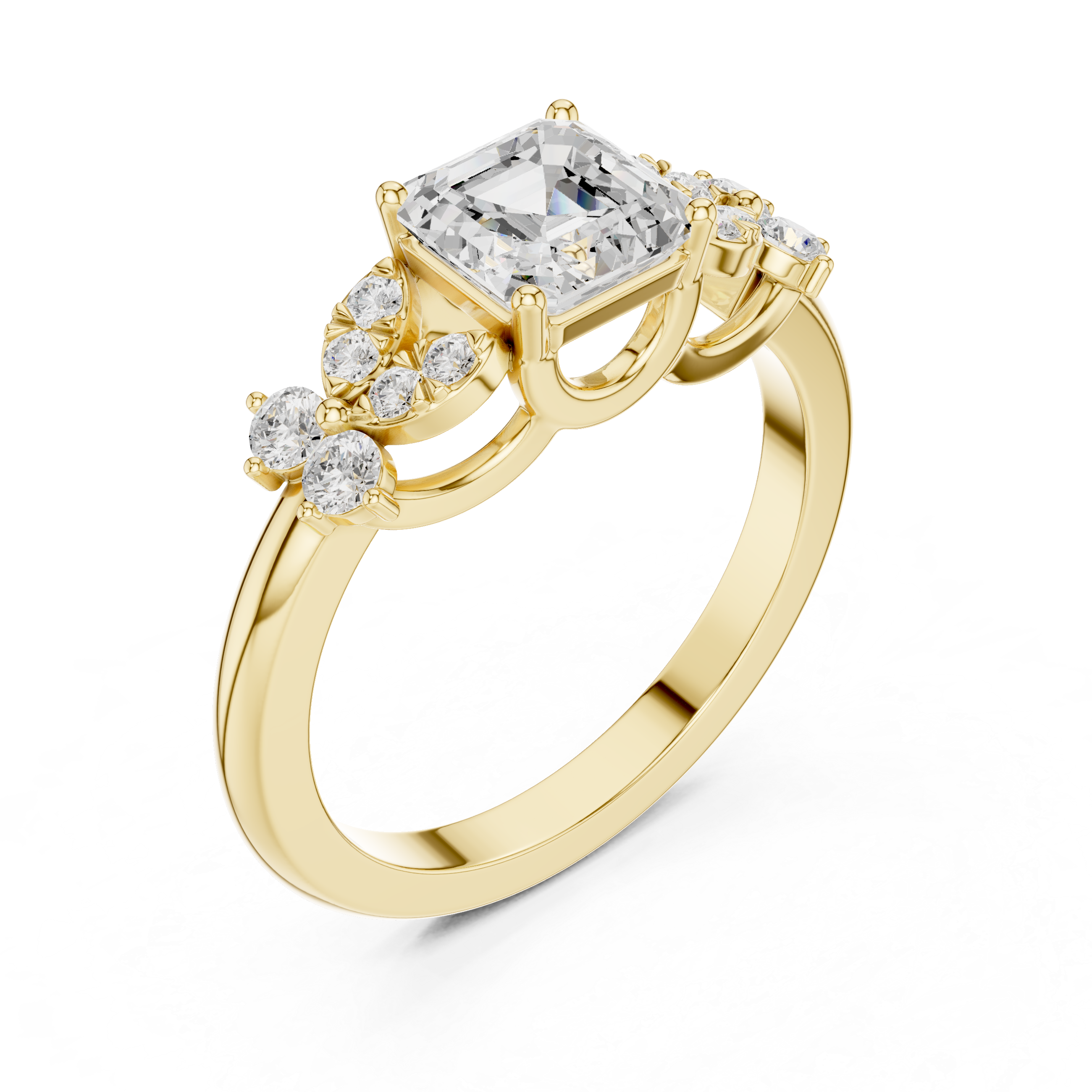 Vintage Asscher Cut Floral Diamond Engagement Ring in Rose Gold