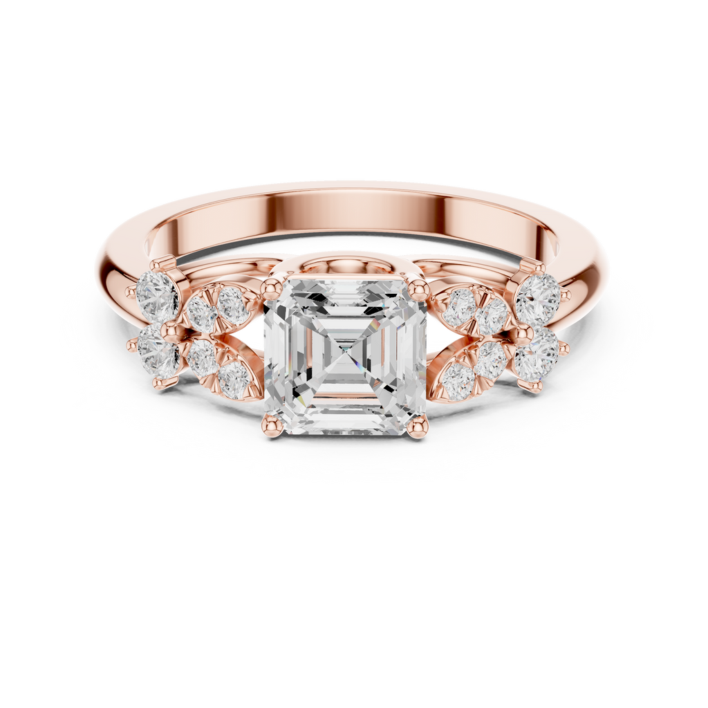Vintage Asscher Cut Floral Diamond Engagement Ring in Rose Gold