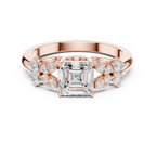 Vintage Asscher Cut Floral Diamond Engagement Ring in Rose Gold