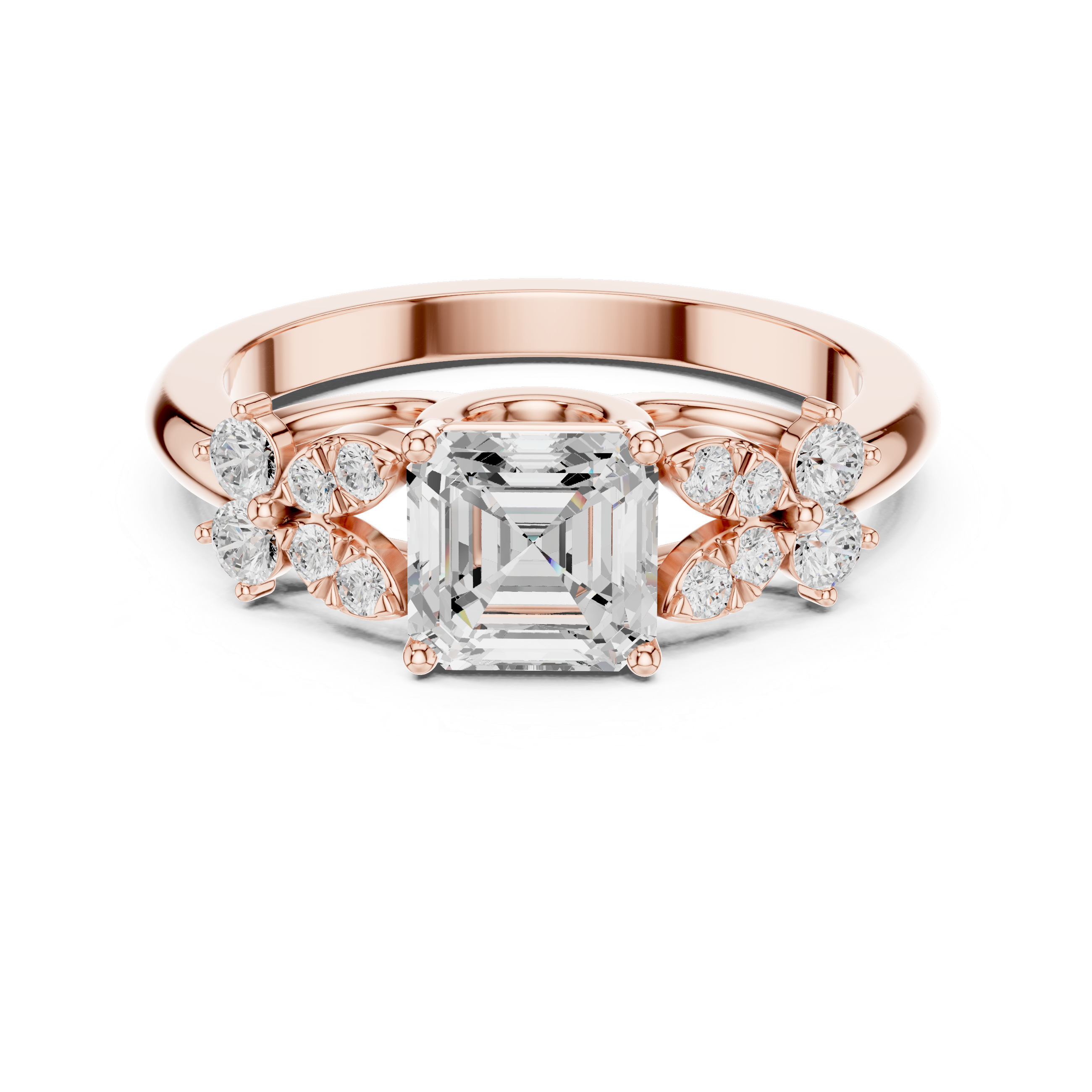 Vintage Asscher Cut Floral Diamond Engagement Ring in Rose Gold