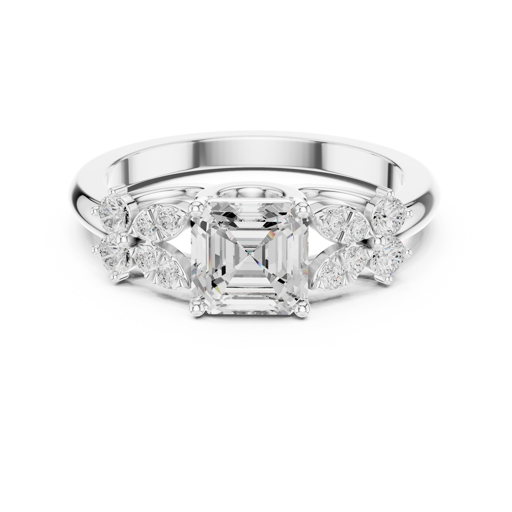 Vintage Asscher Cut Floral Diamond Engagement Ring in Rose Gold