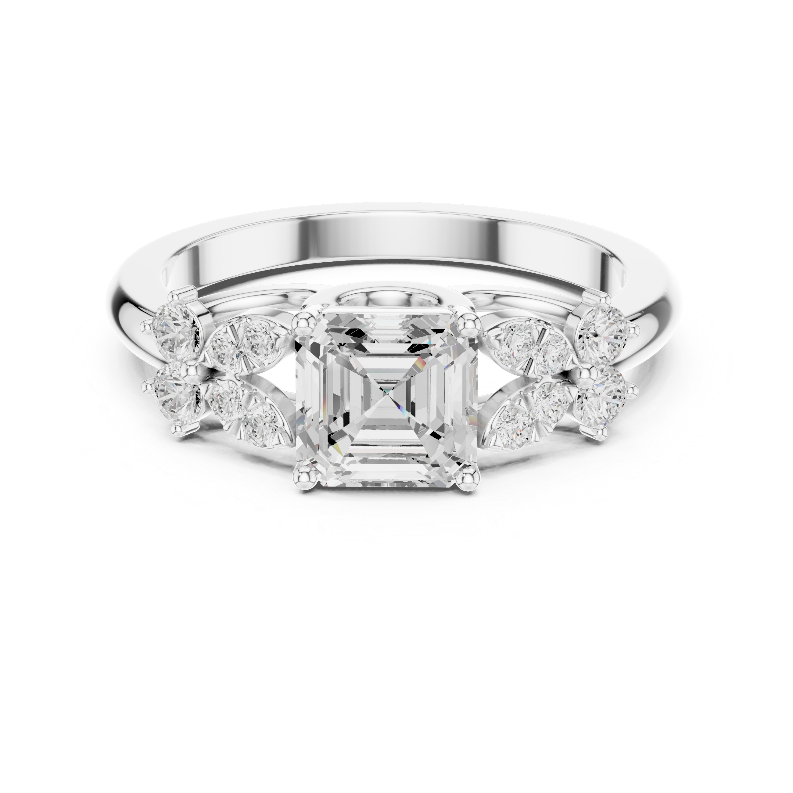 Vintage Asscher Cut Floral Diamond Engagement Ring in Rose Gold
