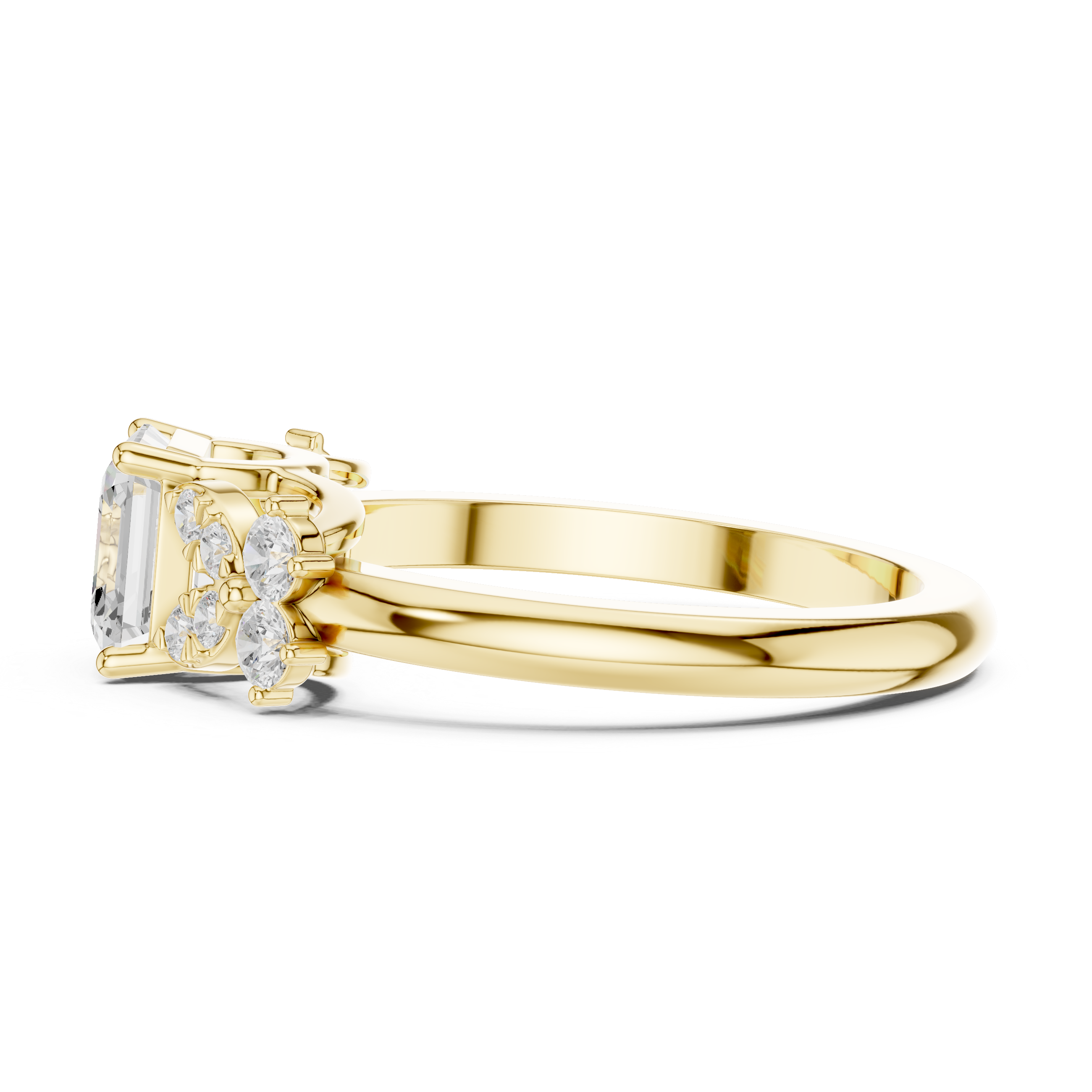 Vintage Asscher Cut Floral Diamond Engagement Ring in Rose Gold