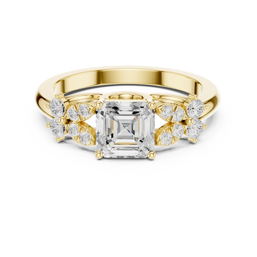 Vintage Asscher Cut Floral Diamond Engagement Ring in Rose Gold
