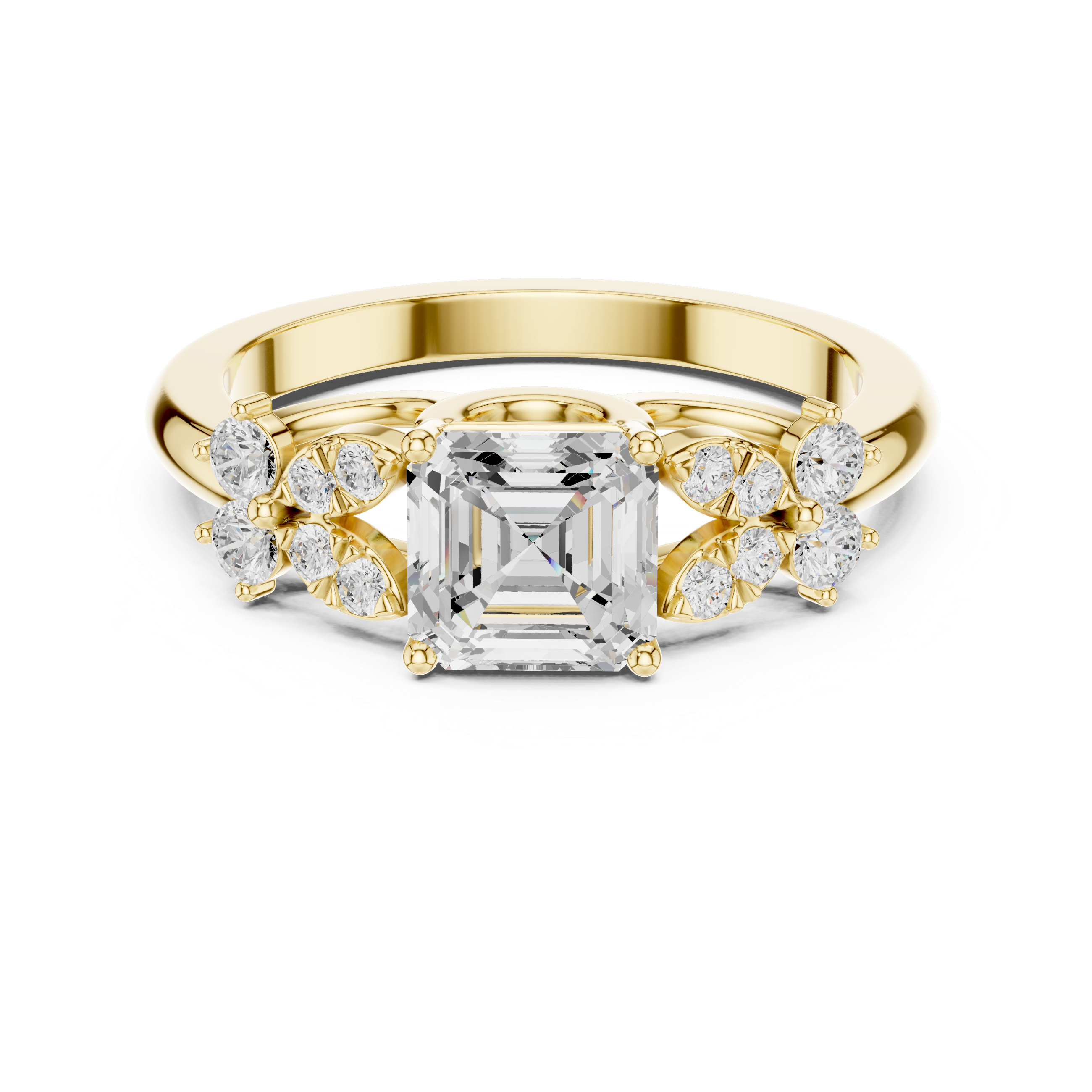 Vintage Asscher Cut Floral Diamond Engagement Ring in Rose Gold