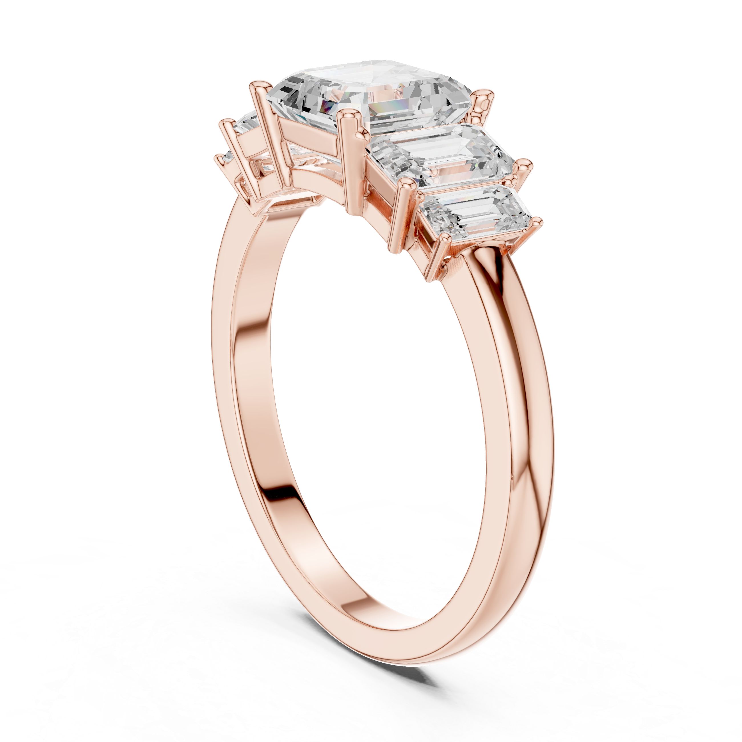 Five Stone Asscher & Emerald Cut Diamond Engagement Ring in Rose Gold
