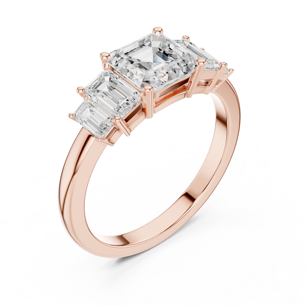 Five Stone Asscher & Emerald Cut Diamond Engagement Ring in Rose Gold
