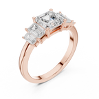 Five Stone Asscher & Emerald Cut Diamond Engagement Ring in Rose Gold