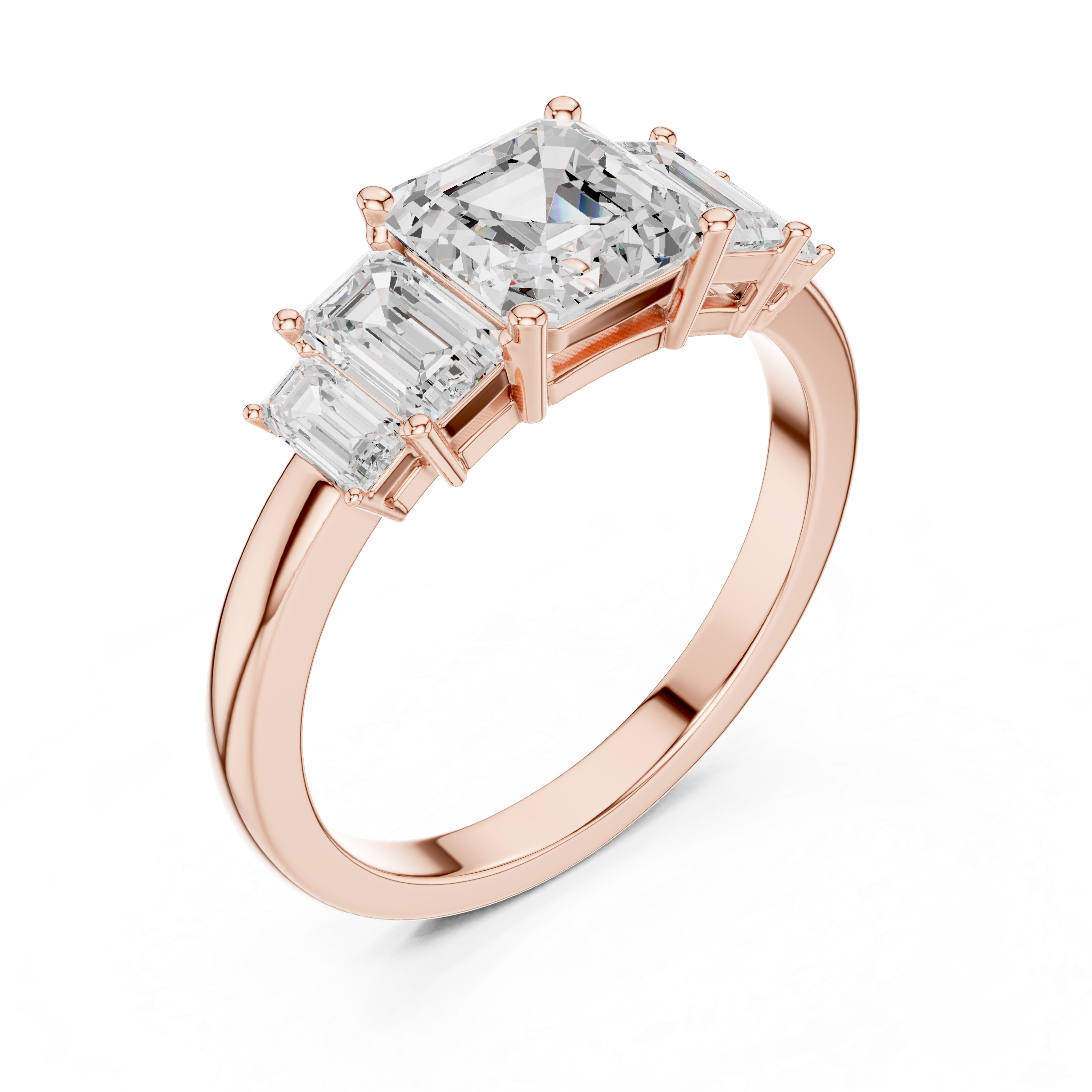 Five Stone Asscher & Emerald Cut Diamond Engagement Ring in Rose Gold