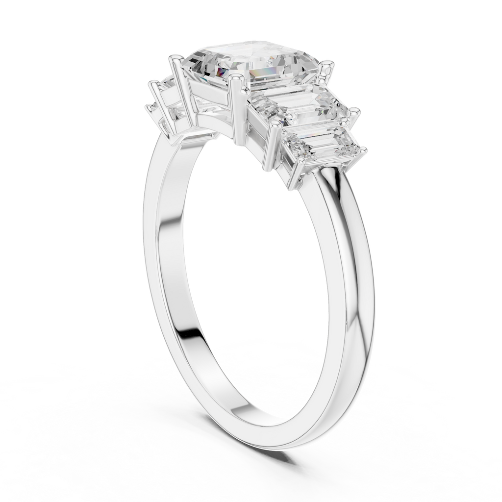 Five Stone Asscher & Emerald Cut Diamond Engagement Ring in Rose Gold