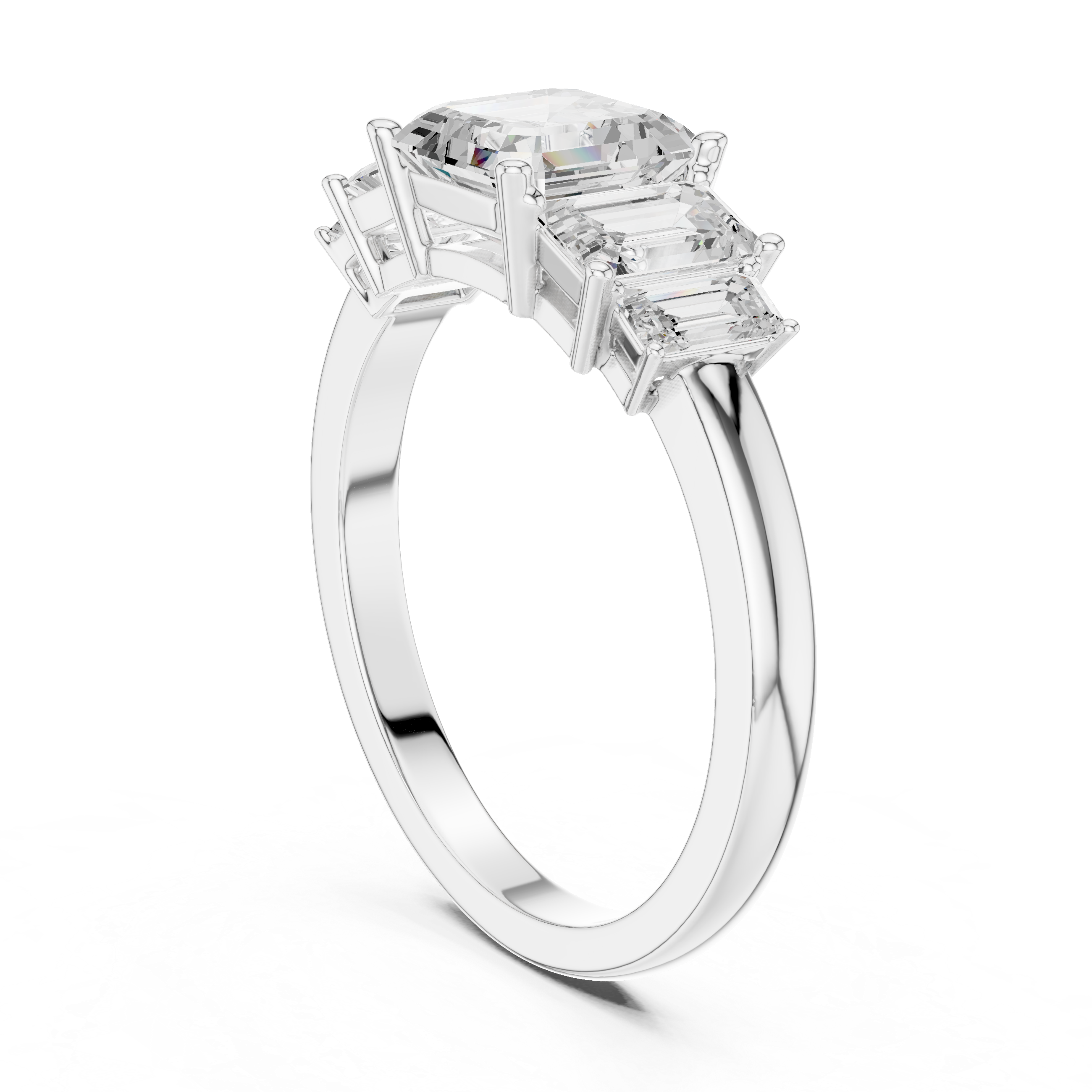 Five Stone Asscher & Emerald Cut Diamond Engagement Ring in Rose Gold