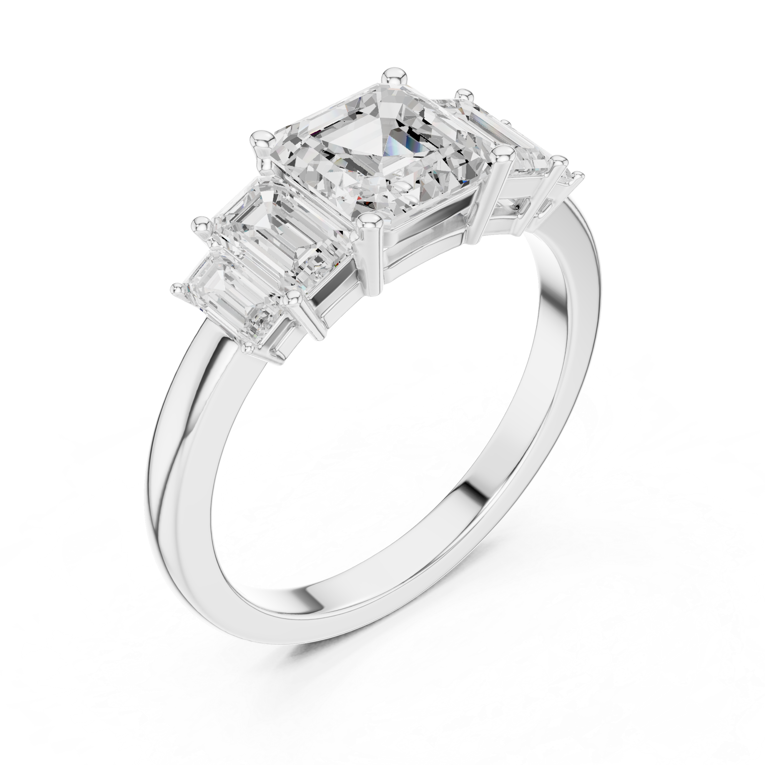 Five Stone Asscher & Emerald Cut Diamond Engagement Ring in Rose Gold