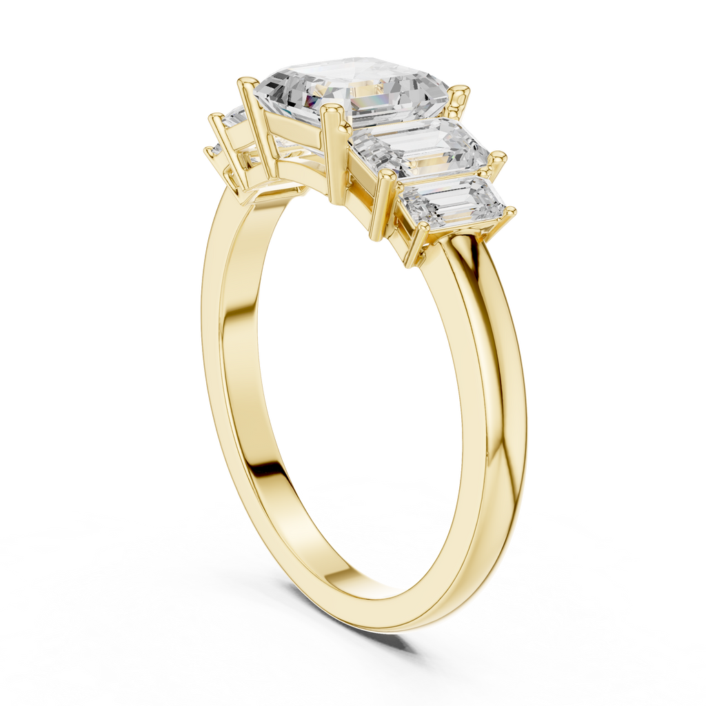 Five Stone Asscher & Emerald Cut Diamond Engagement Ring in Rose Gold