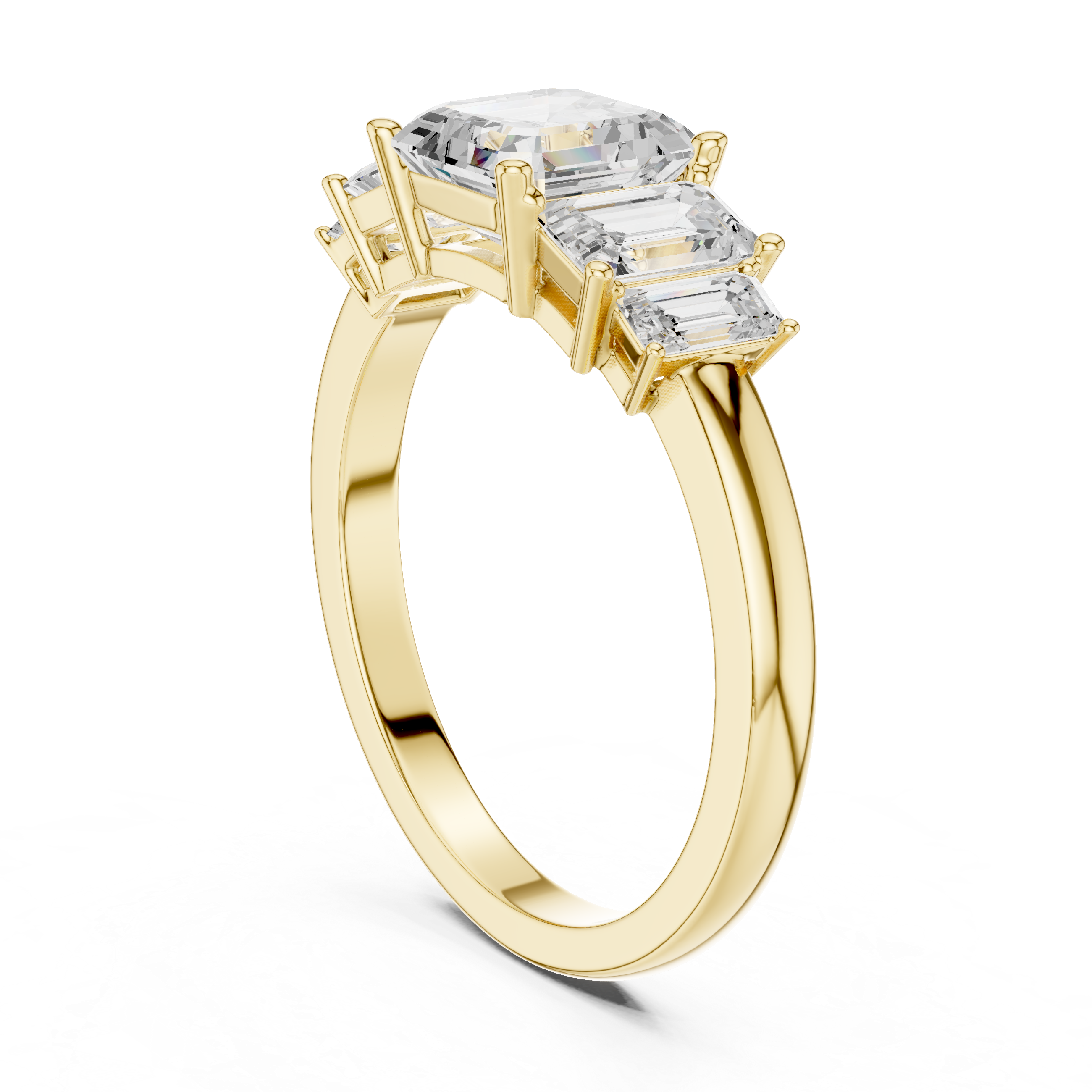 Five Stone Asscher & Emerald Cut Diamond Engagement Ring in Rose Gold