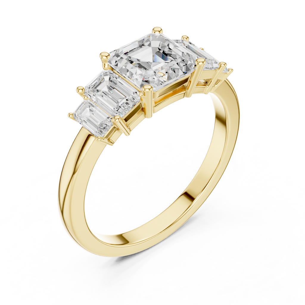 Five Stone Asscher & Emerald Cut Diamond Engagement Ring in Rose Gold