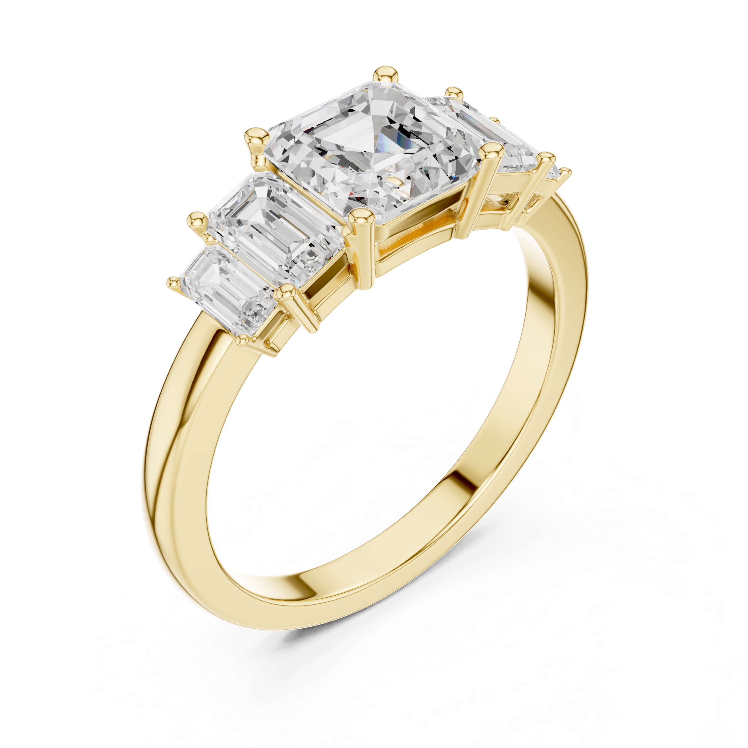 Five Stone Asscher & Emerald Cut Diamond Engagement Ring in Rose Gold