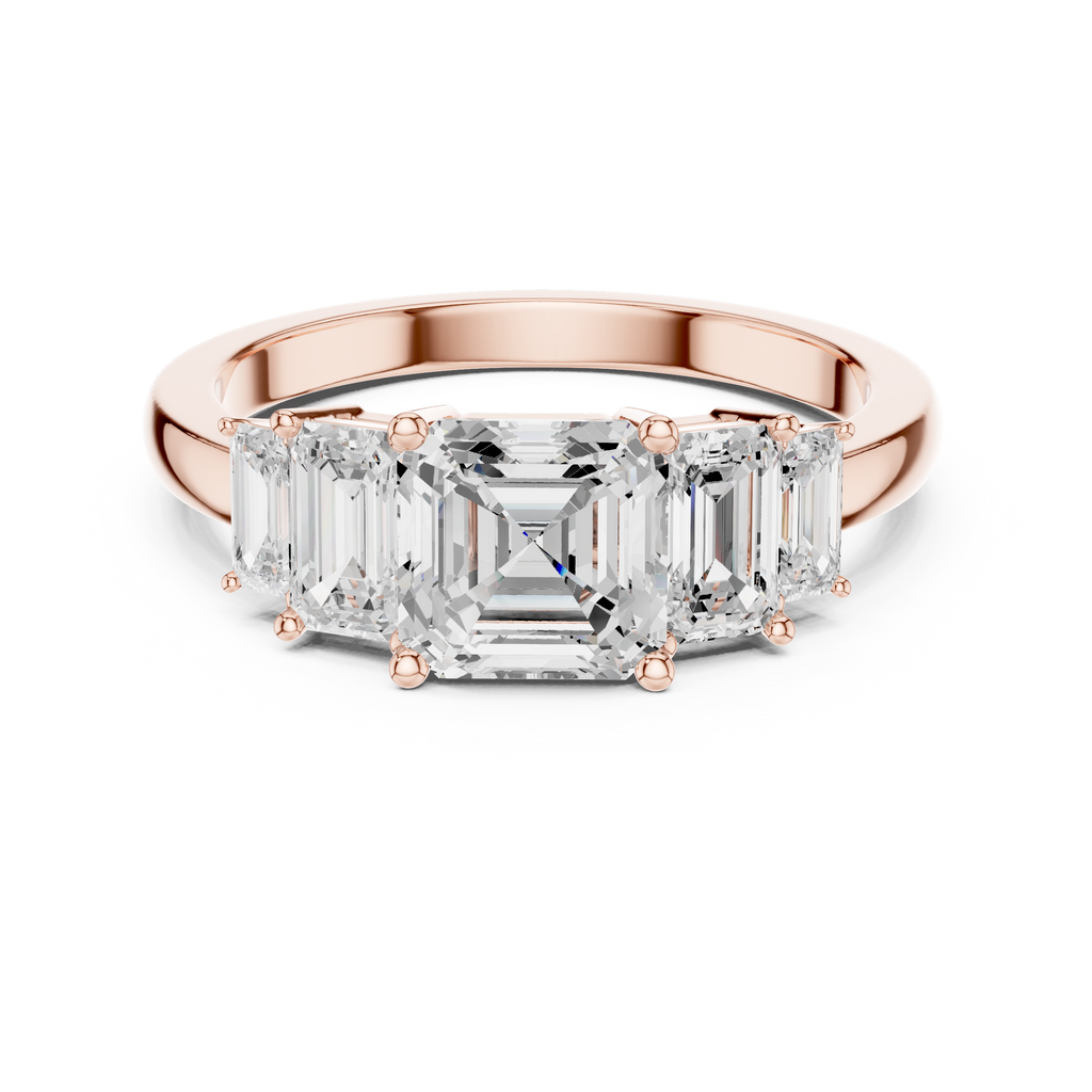 Five Stone Asscher & Emerald Cut Diamond Engagement Ring in Rose Gold