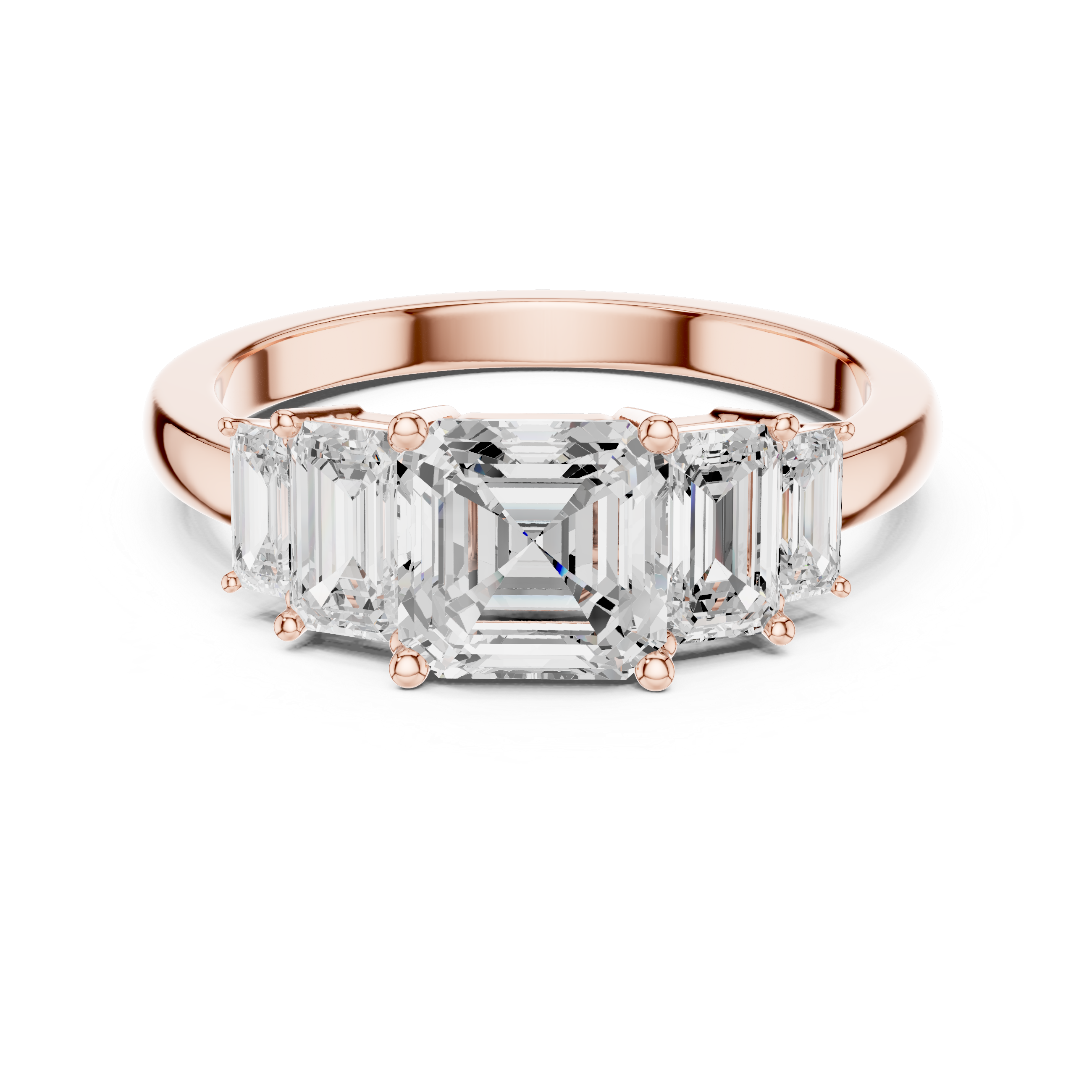 Five Stone Asscher & Emerald Cut Diamond Engagement Ring in Rose Gold