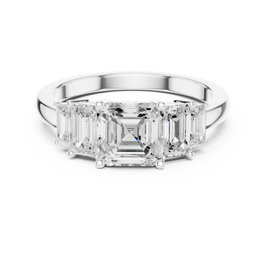 Five Stone Asscher & Emerald Cut Diamond Engagement Ring in Rose Gold