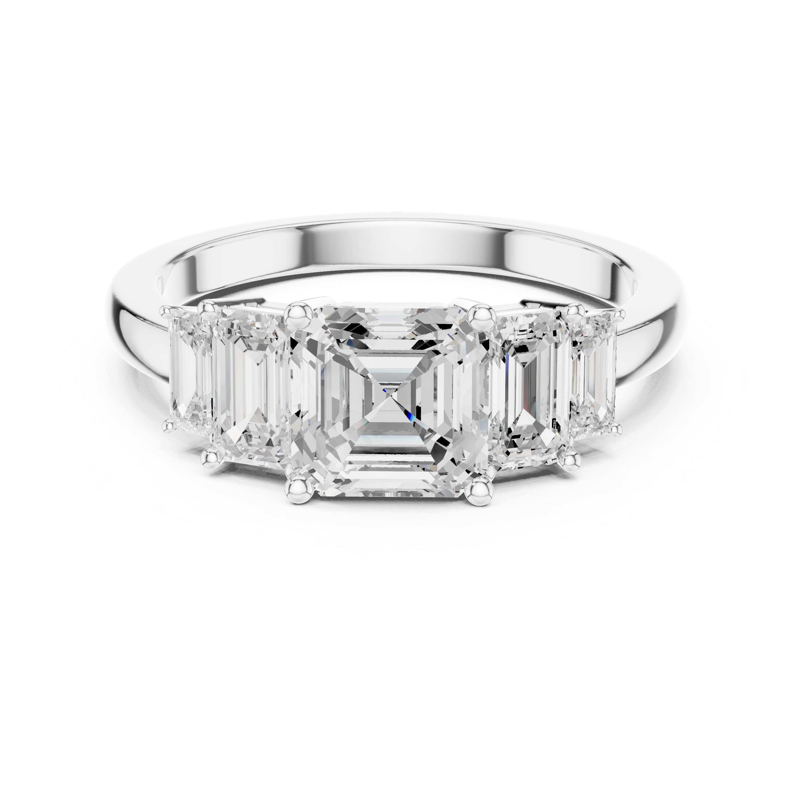 Five Stone Asscher & Emerald Cut Diamond Engagement Ring in Rose Gold