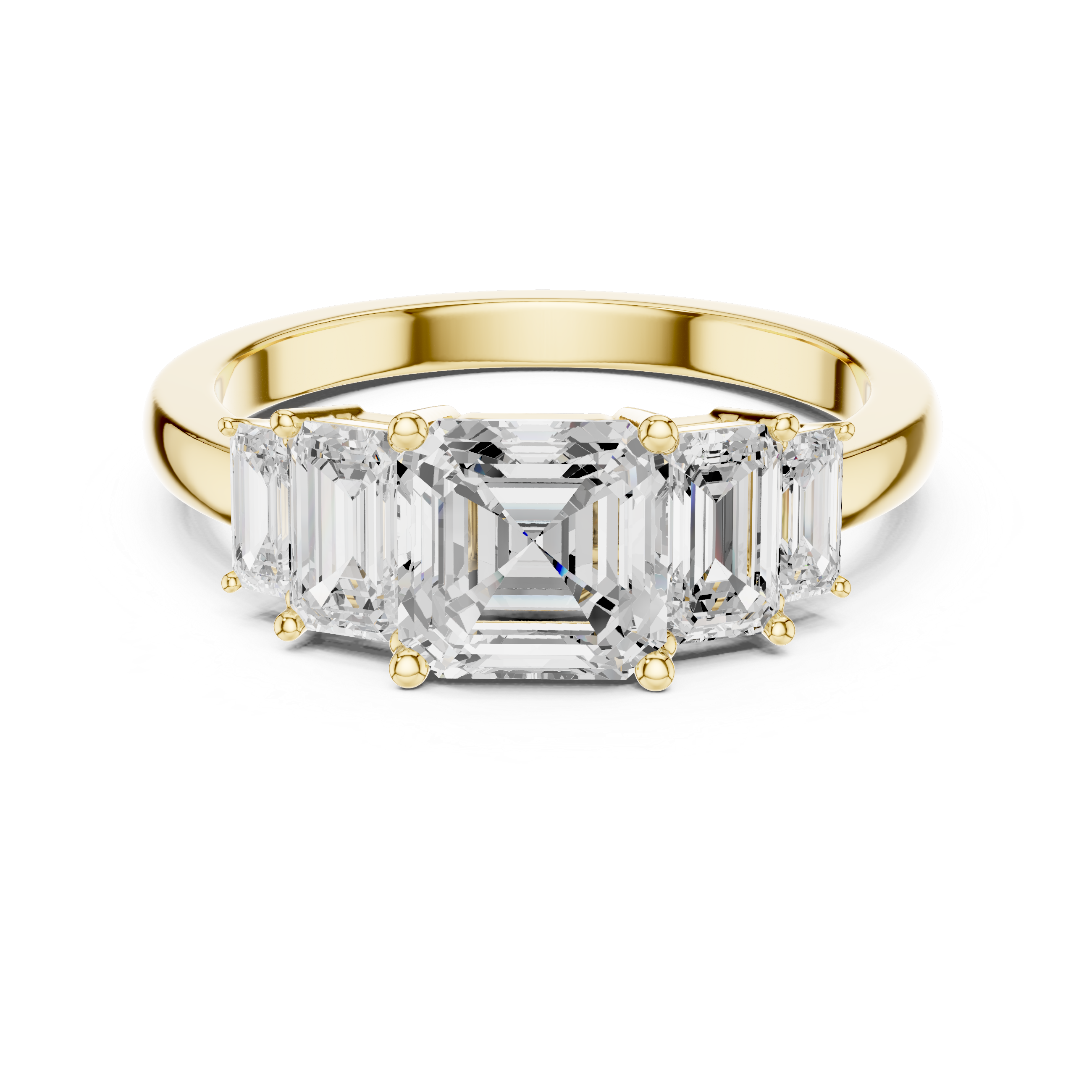 Five Stone Asscher & Emerald Cut Diamond Engagement Ring in Rose Gold