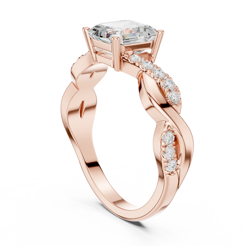 Twisted Asscher Cut Diamond Engagement Ring in Rose Gold