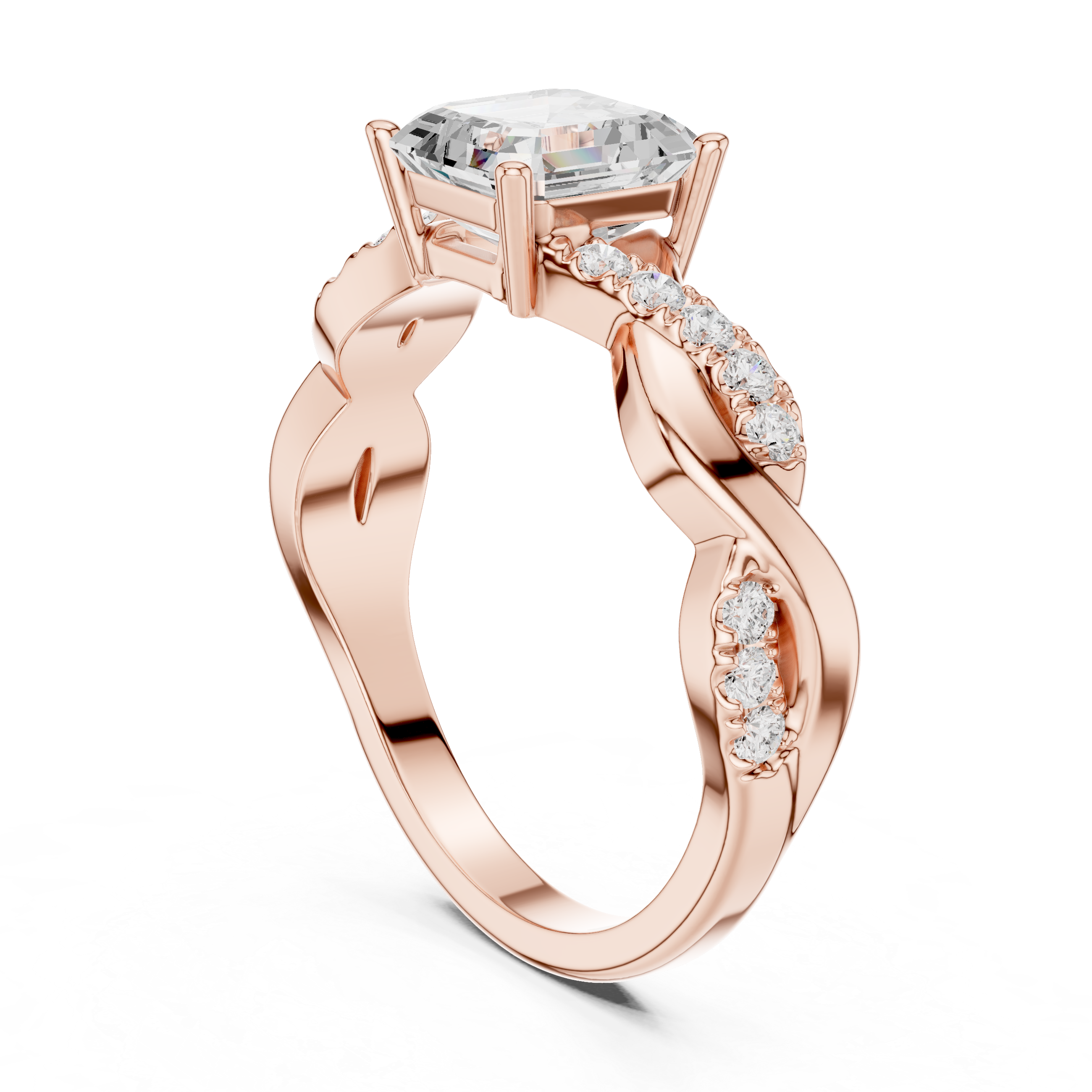 Twisted Asscher Cut Diamond Engagement Ring in Rose Gold