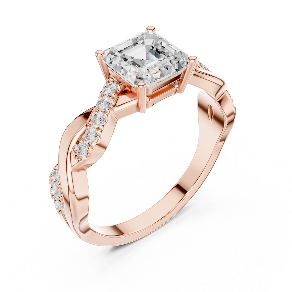 Twisted Asscher Cut Diamond Engagement Ring in Rose Gold