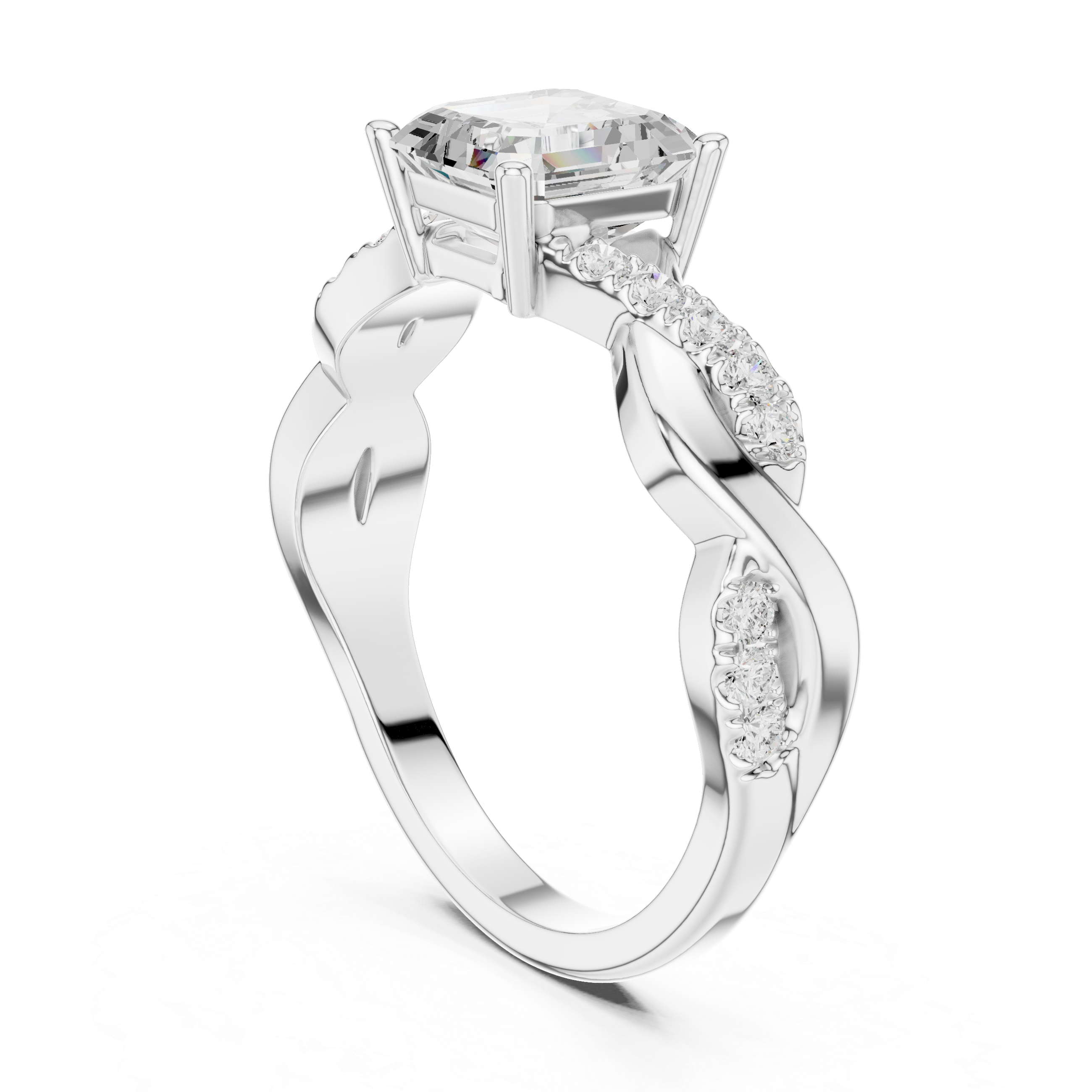 Twisted Asscher Cut Diamond Engagement Ring in Rose Gold