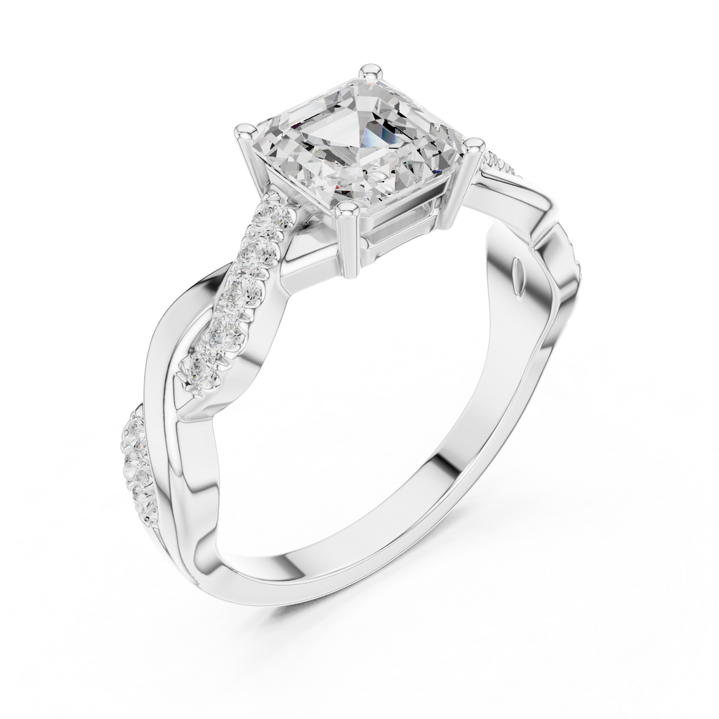 Twisted Asscher Cut Diamond Engagement Ring in Rose Gold