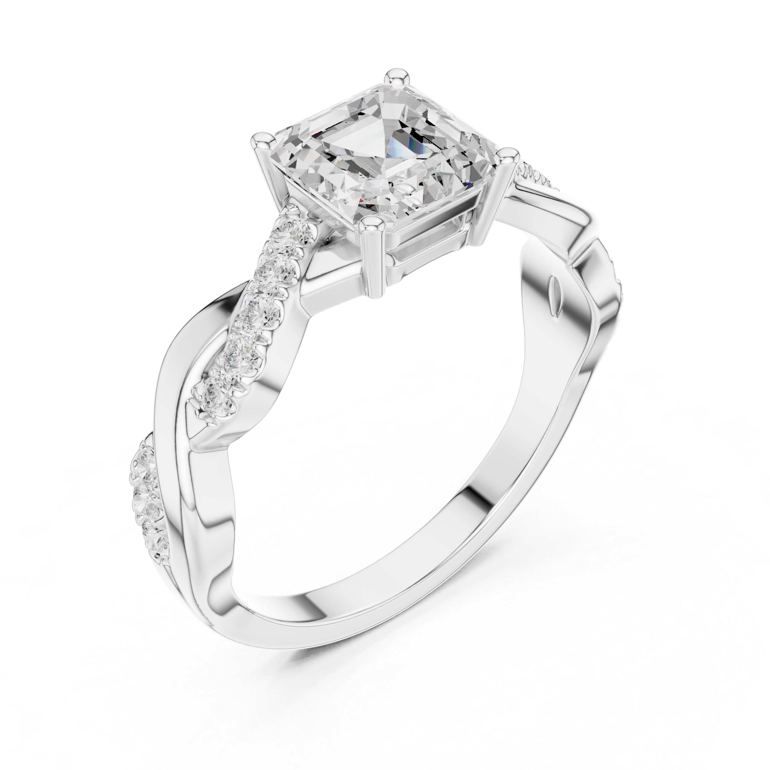 Twisted Asscher Cut Diamond Engagement Ring in Rose Gold