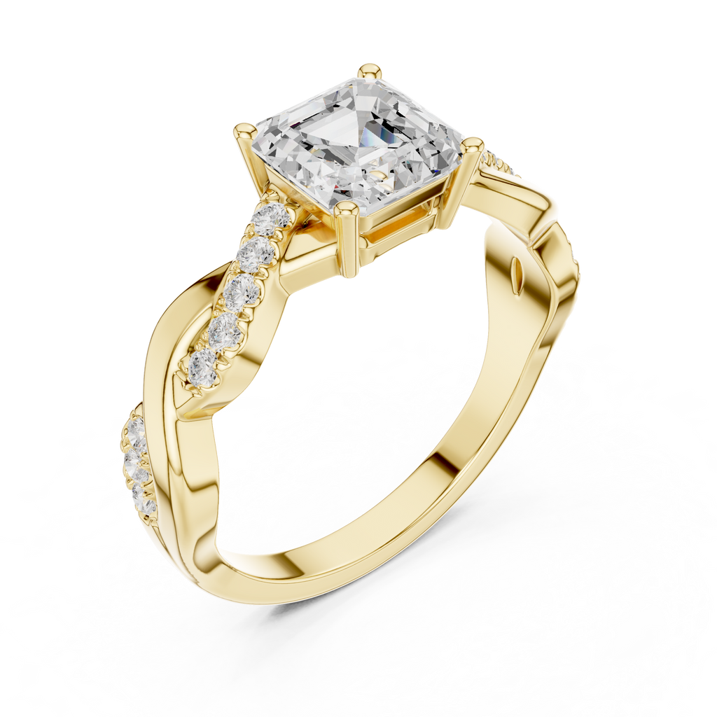 Twisted Asscher Cut Diamond Engagement Ring in Rose Gold