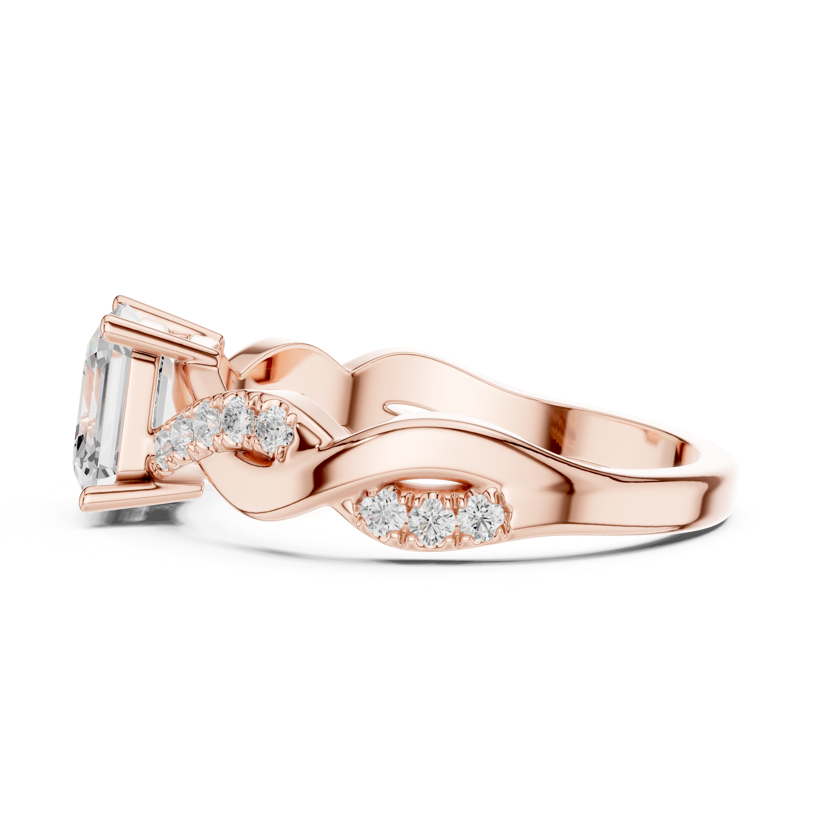 Twisted Asscher Cut Diamond Engagement Ring in Rose Gold