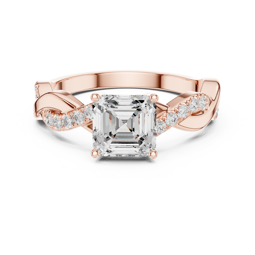 Twisted Asscher Cut Diamond Engagement Ring in Rose Gold