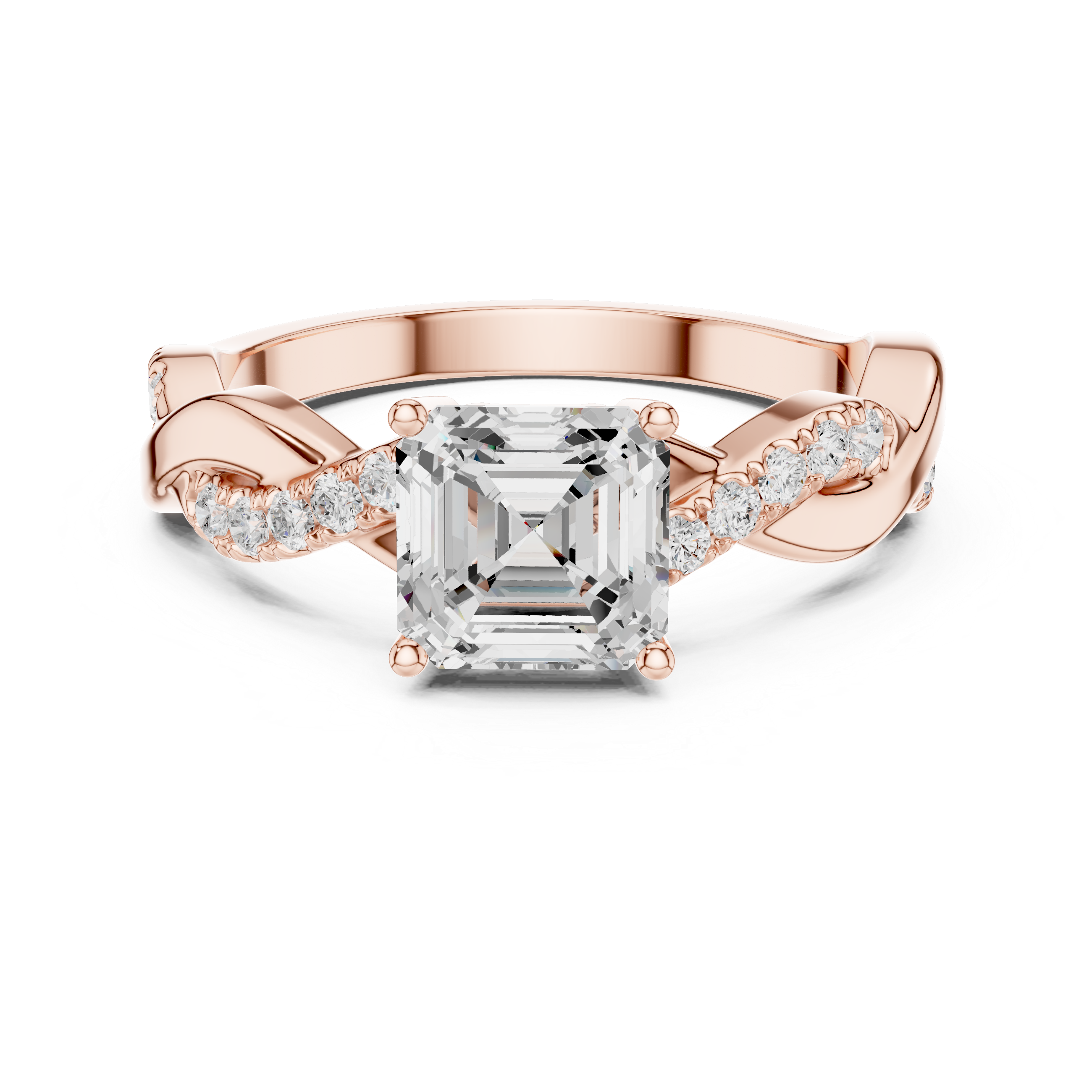 Twisted Asscher Cut Diamond Engagement Ring in Rose Gold