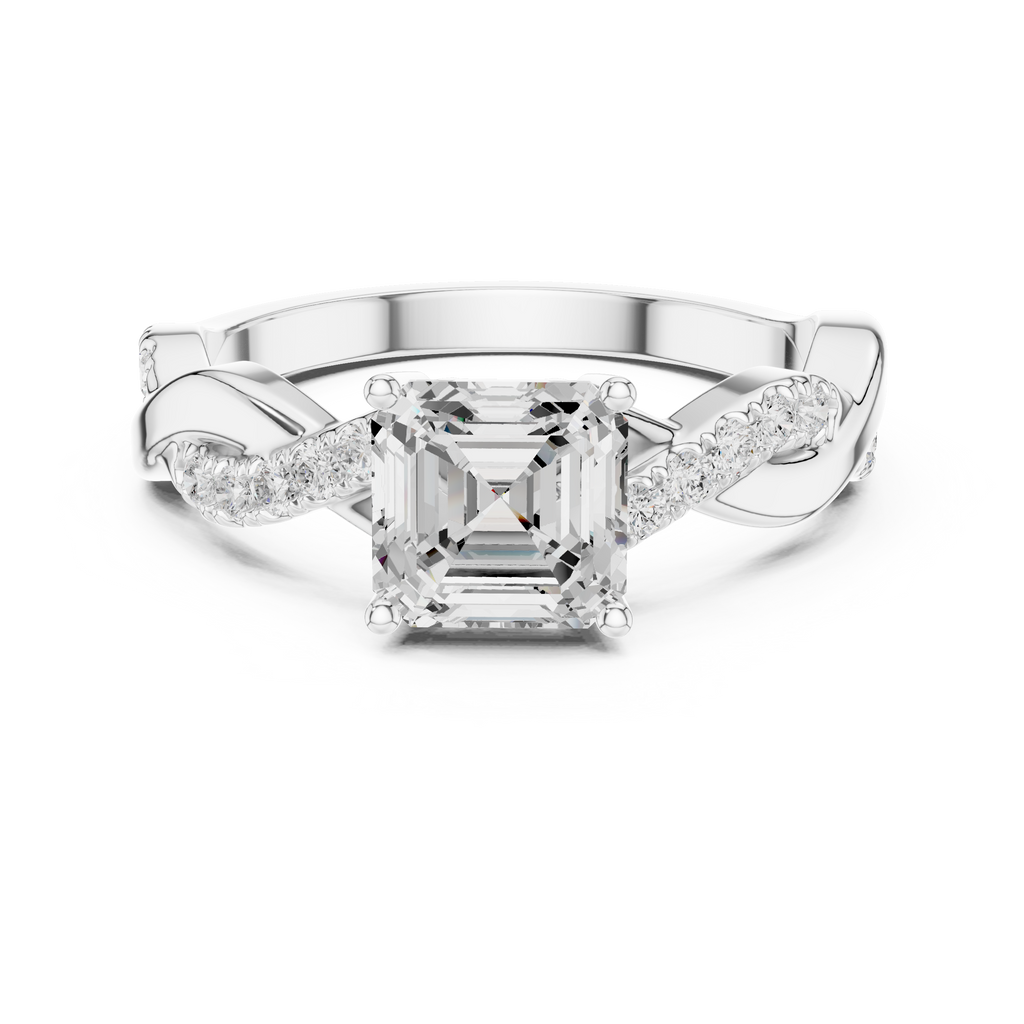 Twisted Asscher Cut Diamond Engagement Ring in Rose Gold