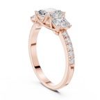 Three Stone Asscher Cut Diamond Engagement Ring with Pavé Band