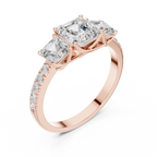 Three Stone Asscher Cut Diamond Engagement Ring with Pavé Band