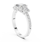 Three Stone Asscher Cut Diamond Engagement Ring with Pavé Band