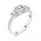 Three Stone Asscher Cut Diamond Engagement Ring with Pavé Band