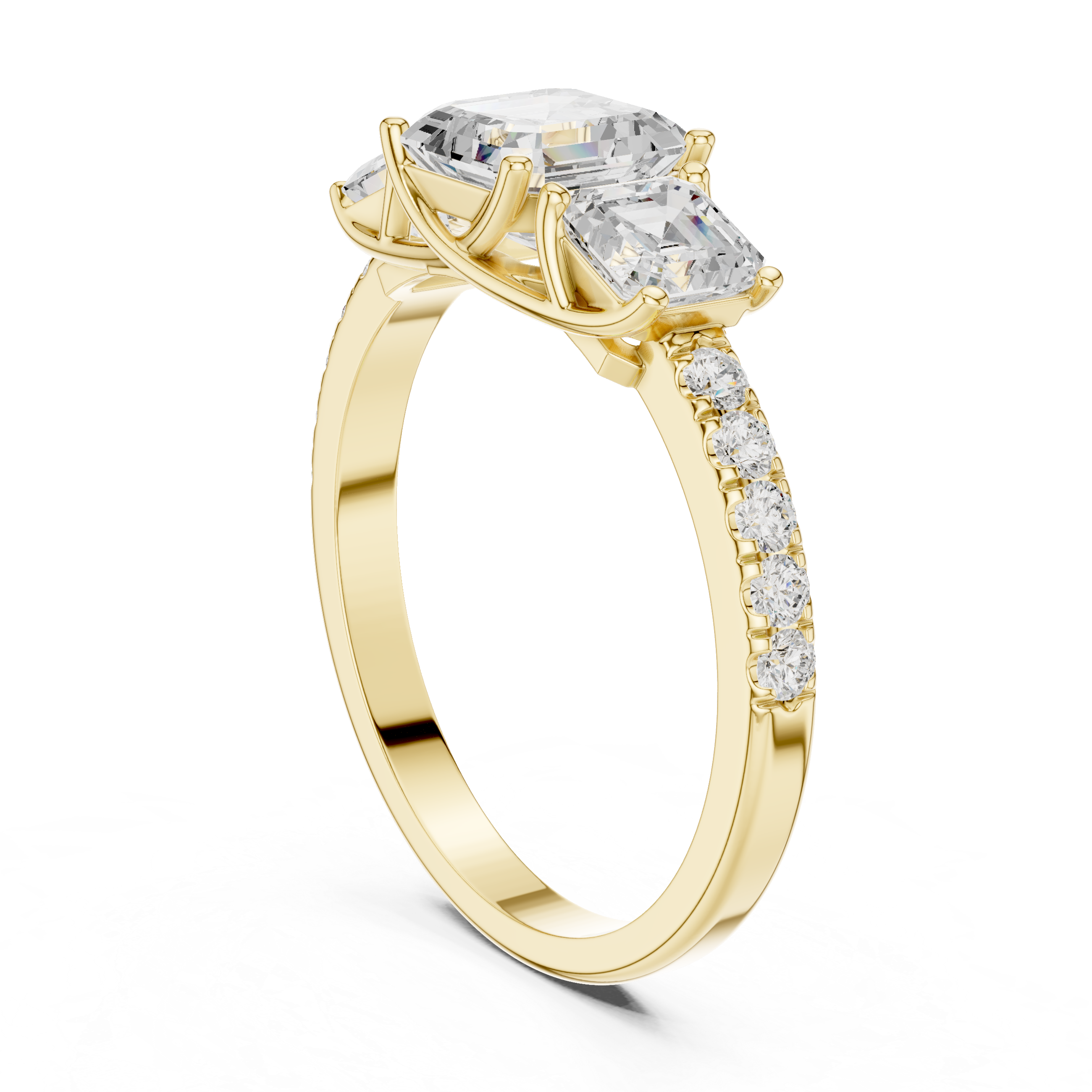 Three Stone Asscher Cut Diamond Engagement Ring with Pavé Band