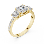 Three Stone Asscher Cut Diamond Engagement Ring with Pavé Band