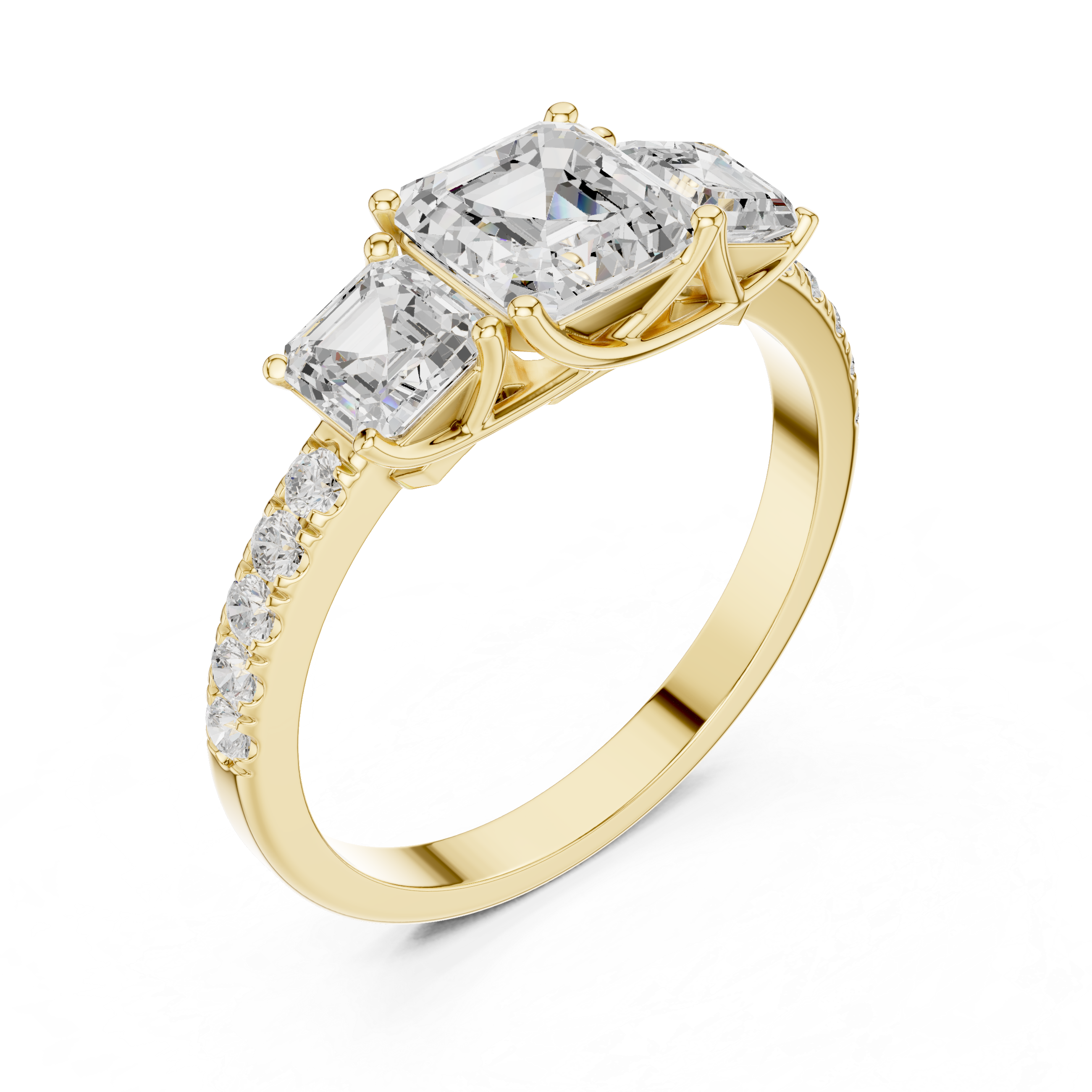 Three Stone Asscher Cut Diamond Engagement Ring with Pavé Band