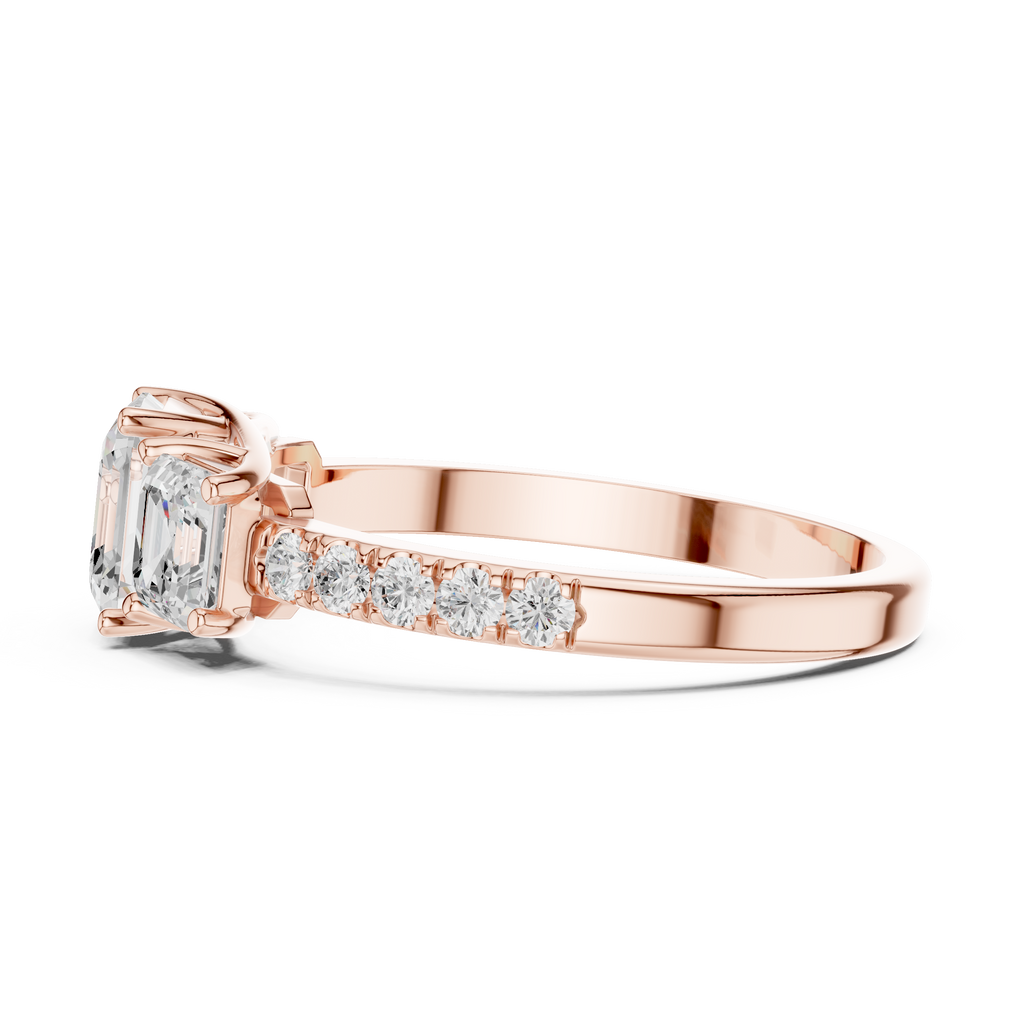 Three Stone Asscher Cut Diamond Engagement Ring with Pavé Band