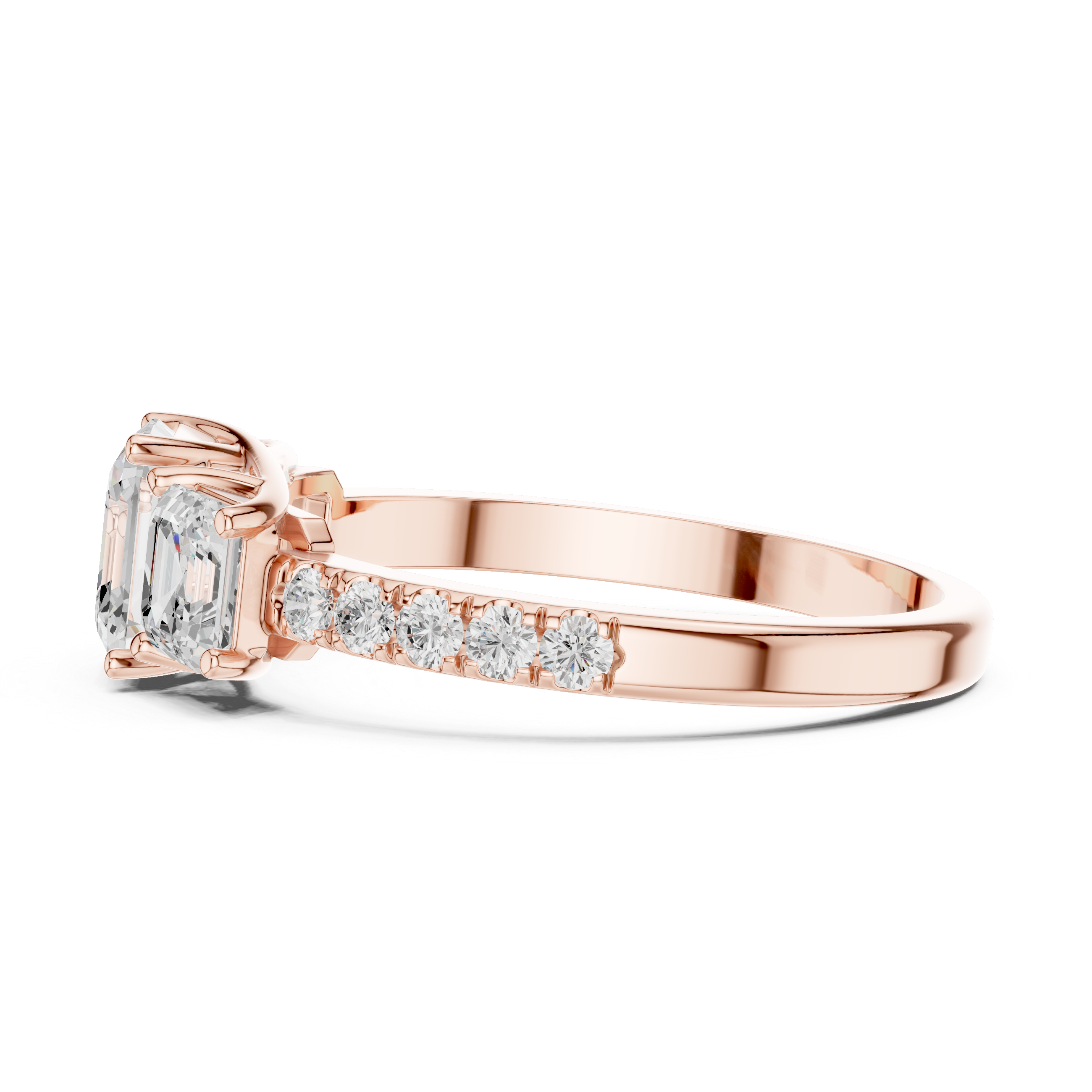Three Stone Asscher Cut Diamond Engagement Ring with Pavé Band