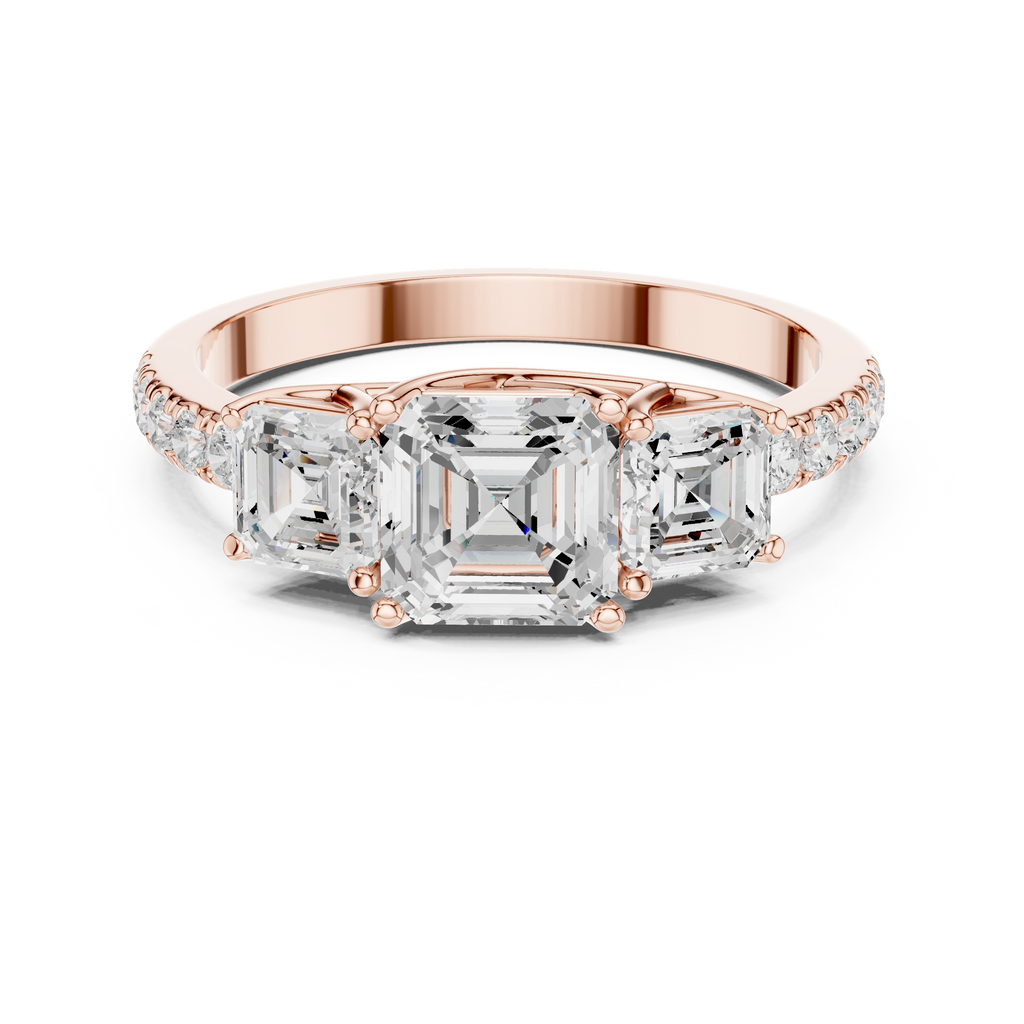 Three Stone Asscher Cut Diamond Engagement Ring with Pavé Band