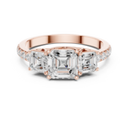 Three Stone Asscher Cut Diamond Engagement Ring with Pavé Band