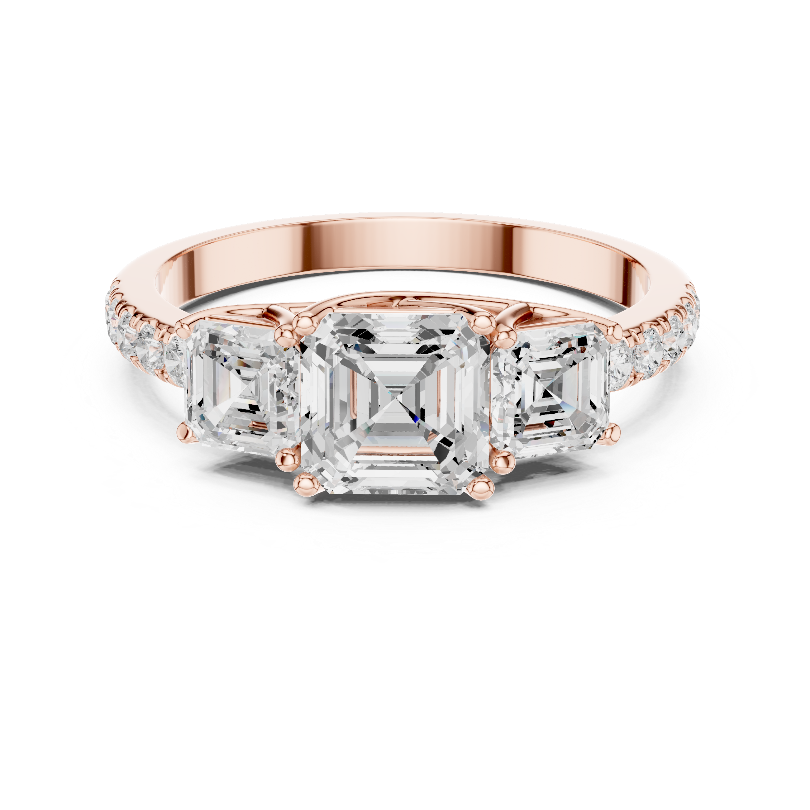 Three Stone Asscher Cut Diamond Engagement Ring with Pavé Band